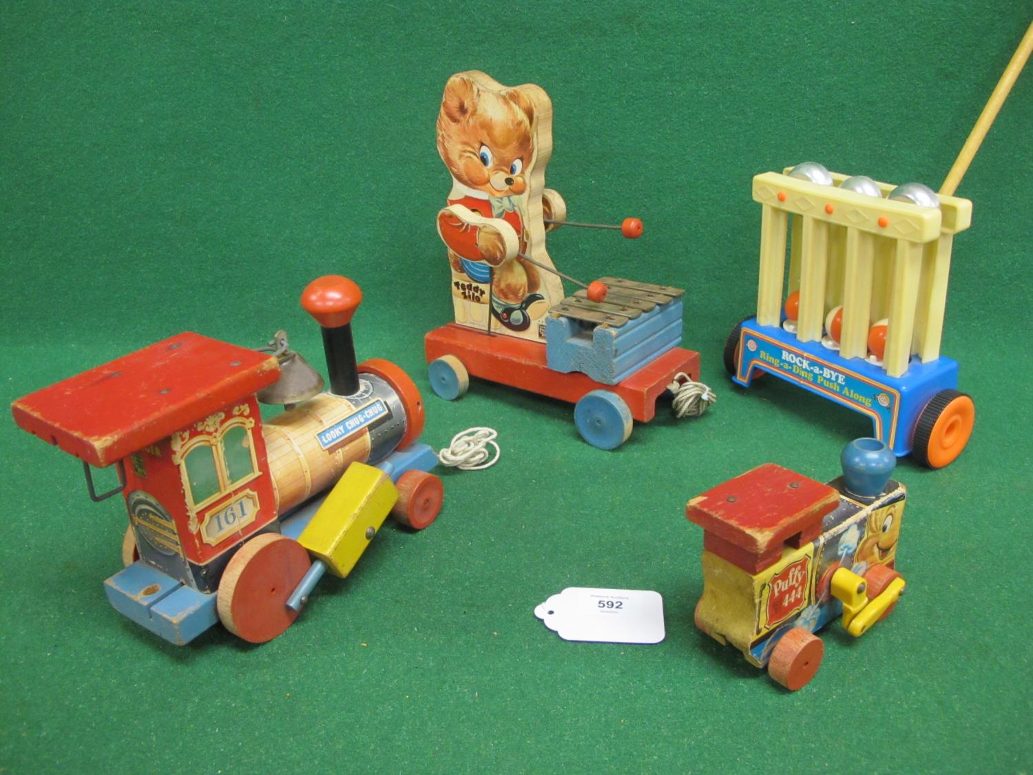 Three wooden Fisher-Price USA pull-a-long toys to comprise: Looky Chug-Chug with noise and bell, - Image 3 of 3