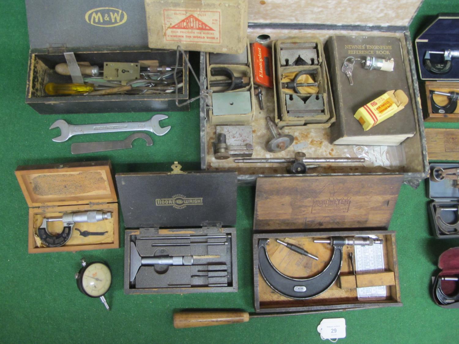 Box of engineers tools to include: six cased micrometers from Moore & Wright, Starret, Mitutoyo - Image 2 of 3