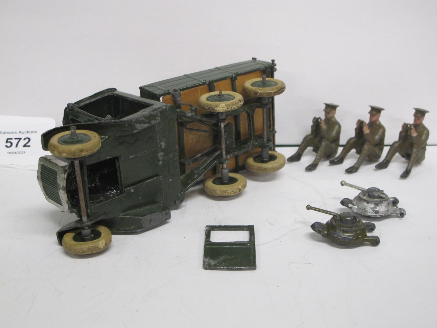 Britains six wheel tipping army lorry with tailgate (door detached and no driver) together with - Image 3 of 3