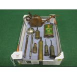 Jos Lucas No. 40 oiler, two tyre pressure gauges, Singer & Brother oil cans, two brass greasers,