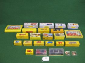 Box of approx twenty two colourful boxed mid 2000's Dinky vehicles and road signs (made for Atlas in