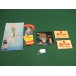 Card stand up for Lucozade, two thick card Morton's Old Scotch Whiskies plaques, a hanging