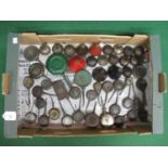 Box of small metal banjo and cone oil cans together with oil droppers Please note descriptions are