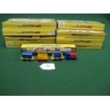 Thirty six boxed Toy Town Goods Special push-a-long plastic trains made by Pippin Toy (England) -