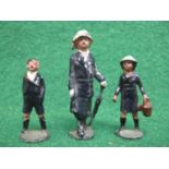 Three possibly J Hill & Co. cast metal figures of a 1930's Governess with school boy and girl - 1.