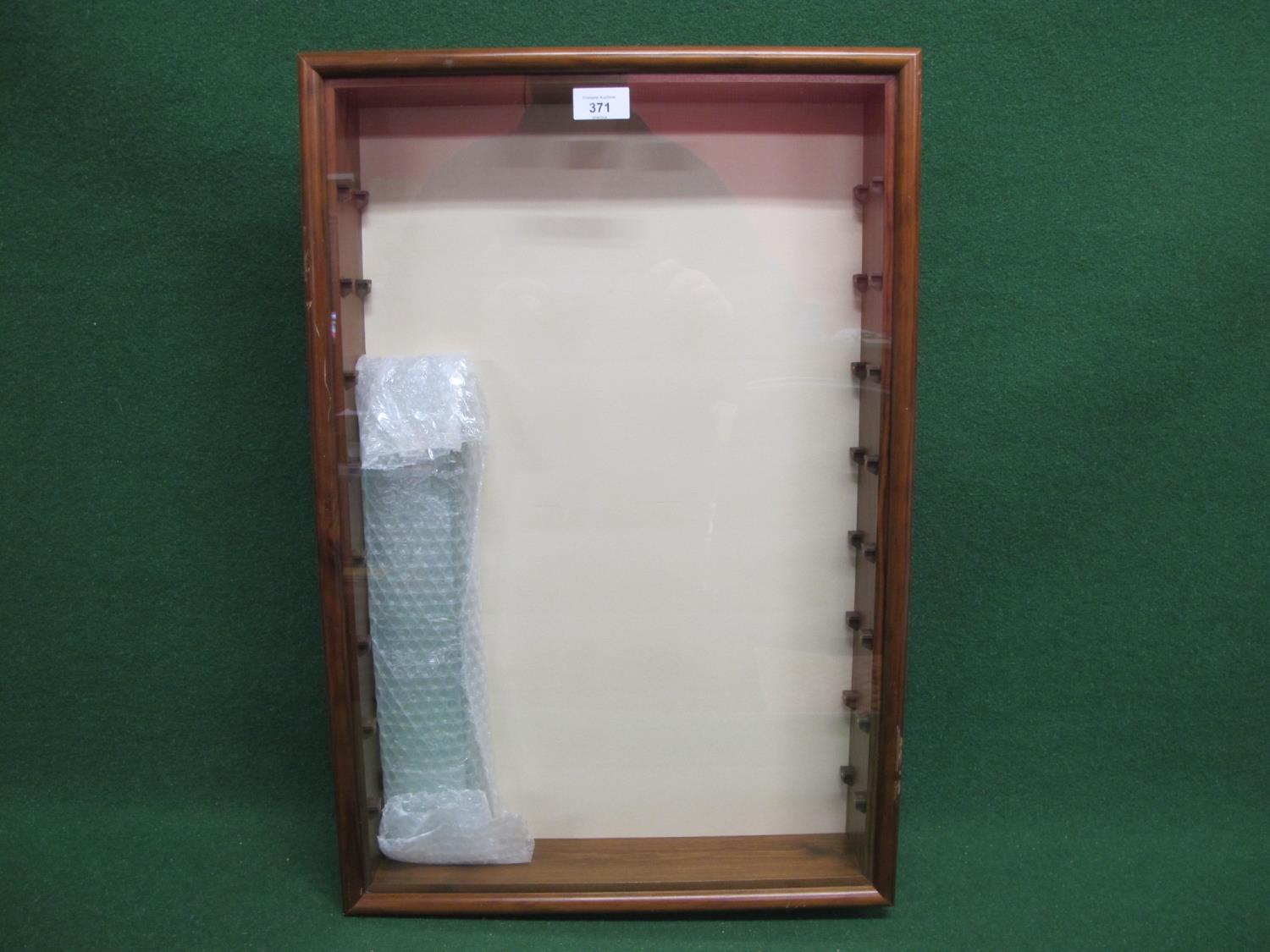 Portrait style wall mounted wood (some scratches) and glass display case with removable front and