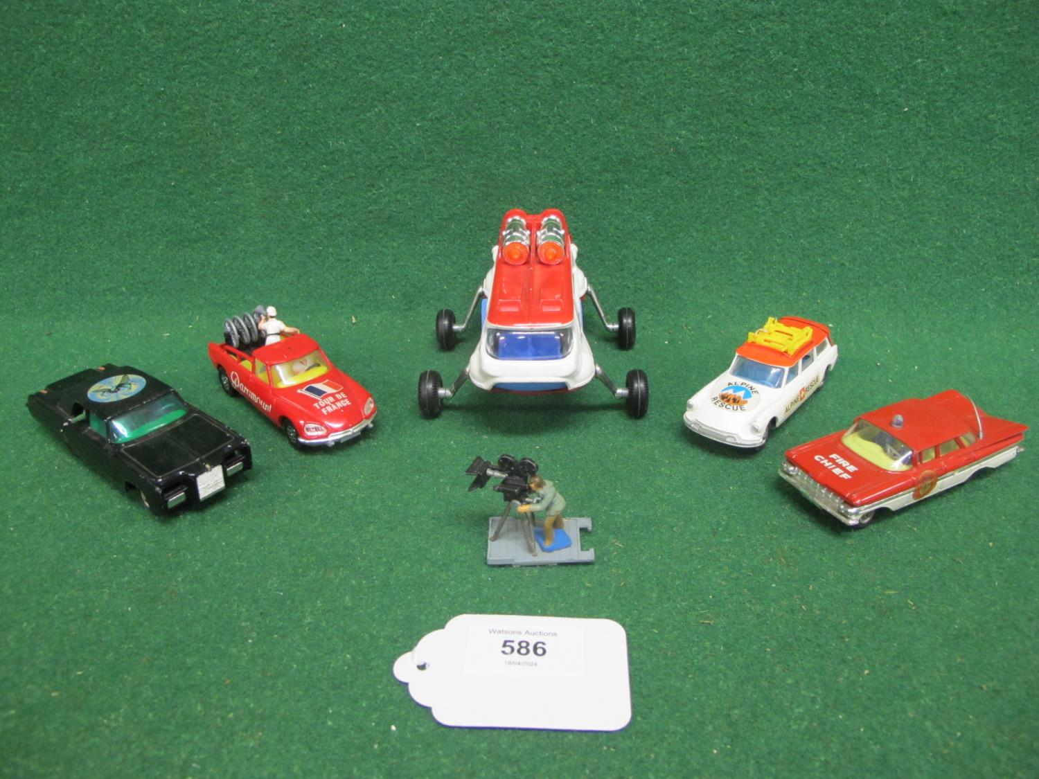 Five loose Corgi diecast vehicles to comprise: 268 The Green Hornet's Black Beauty, 806 Lunar Bug,