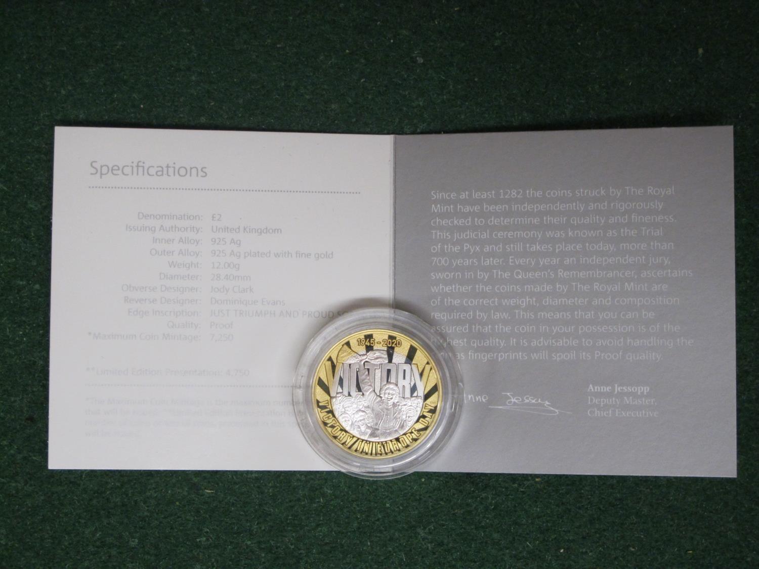 2020 Royal Mint 75th Anniversary of VE Day UK £2 silver proof coin, in presentation box with booklet - Image 2 of 2