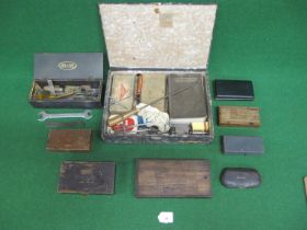 Box of engineers tools to include: six cased micrometers from Moore & Wright, Starret, Mitutoyo