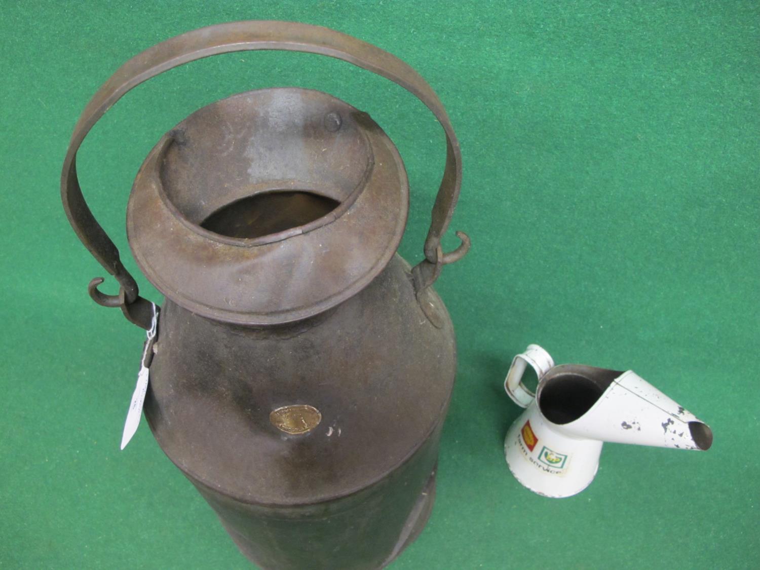 Large five gallon open topped pouring can with substantial iron handle, brass plate inscribed - Image 3 of 3