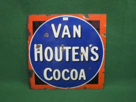 Enamel advertising sign for Van Houten's Cocoa, black shaded white letters in a blue circle with