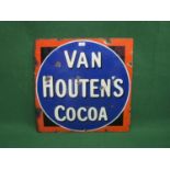 Enamel advertising sign for Van Houten's Cocoa, black shaded white letters in a blue circle with