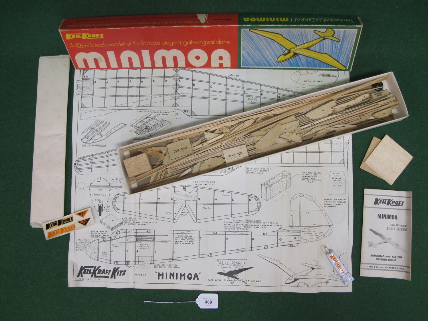 Keil Kraft Minimoa unmade glider kit with instructions and plan - 50" wingspan Please note - Image 2 of 2