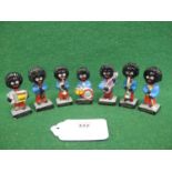 Seven members of the Robertson's Marmalade Golly band - average 2.75" tall Please note