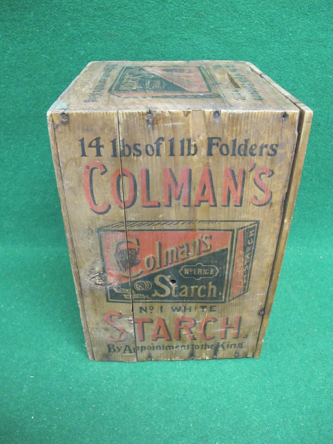 Theatrical non-opening, aged, wooden box printed on four sides for Colman's Starch 14lb of 1lb - Image 2 of 3