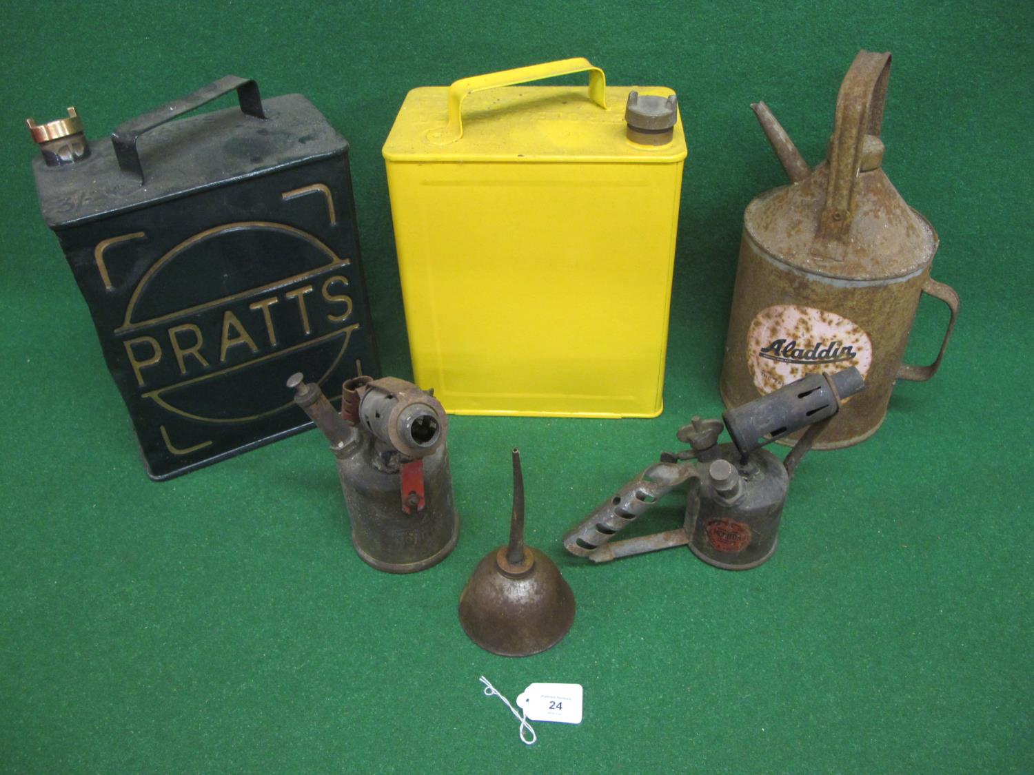 Pratts and plain two gallon fuel cans with caps (restored), two Monitor blow lamps, Aladdin Pink - Image 2 of 3