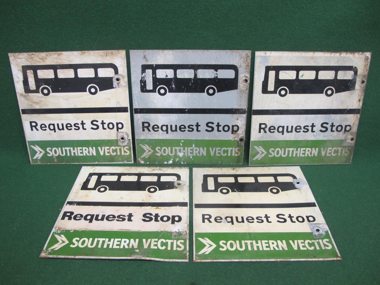 Five double sided aluminium Southern Vectis Request Bus Stop signs - 11.75" x 12.5" Please note - Image 3 of 3