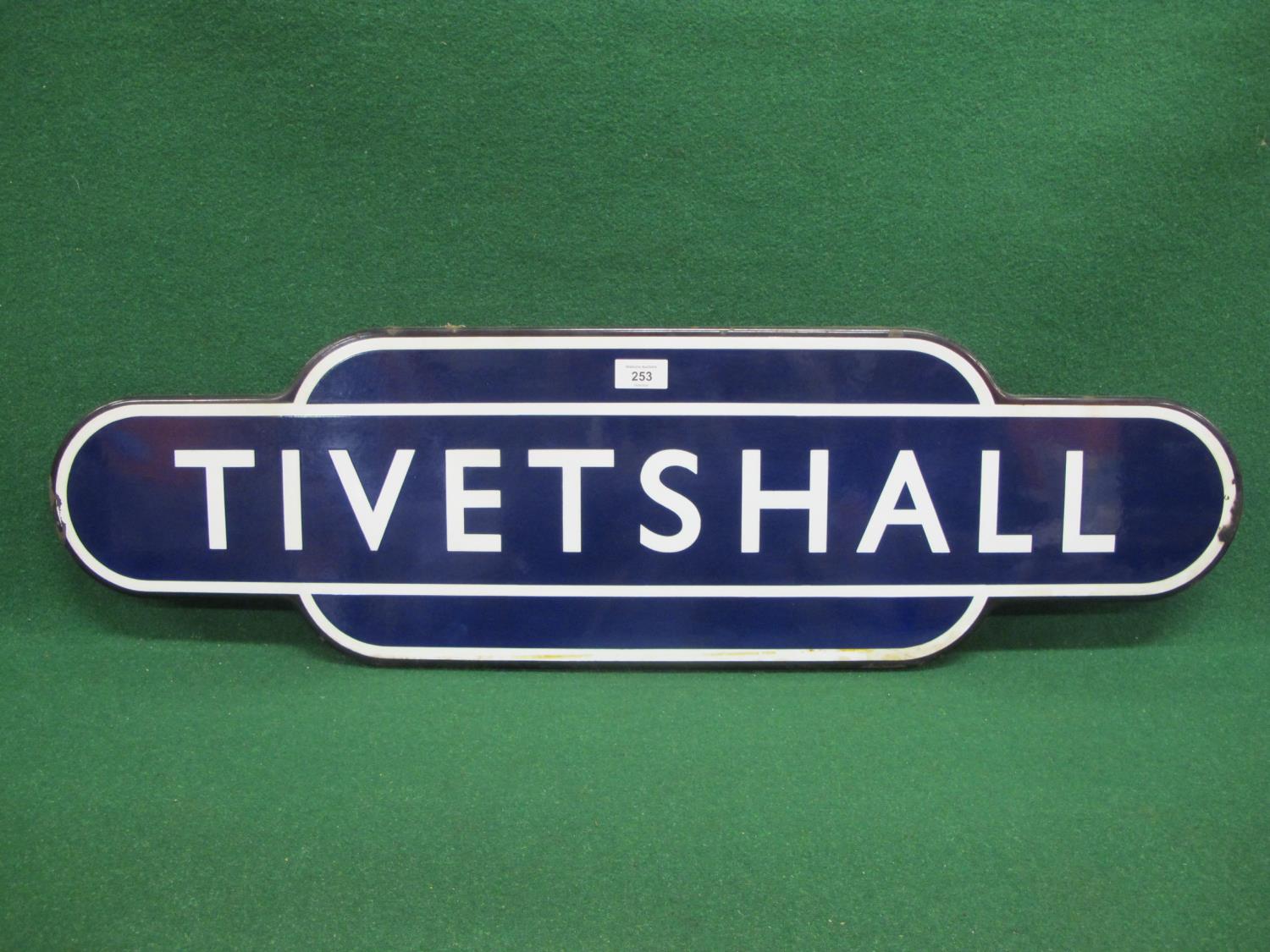 BR(E) dark blue totem for Tivetshall, situated on the former Great Eastern Railway line between