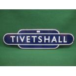 BR(E) dark blue totem for Tivetshall, situated on the former Great Eastern Railway line between