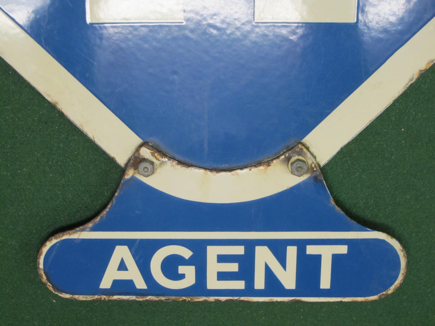 1930's double sided diamond shaped blue and white RAC Agent enamel sign with an attached wall - Image 4 of 5