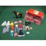 Sindy's own car complete with bonnet pennant and box, Sindy's horse and a quantity of outfits and