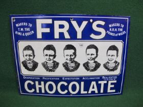 Reproduction enamel sign for Fry's Chocolate featuring the sad to happy boy, white and black on a