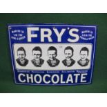 Reproduction enamel sign for Fry's Chocolate featuring the sad to happy boy, white and black on a