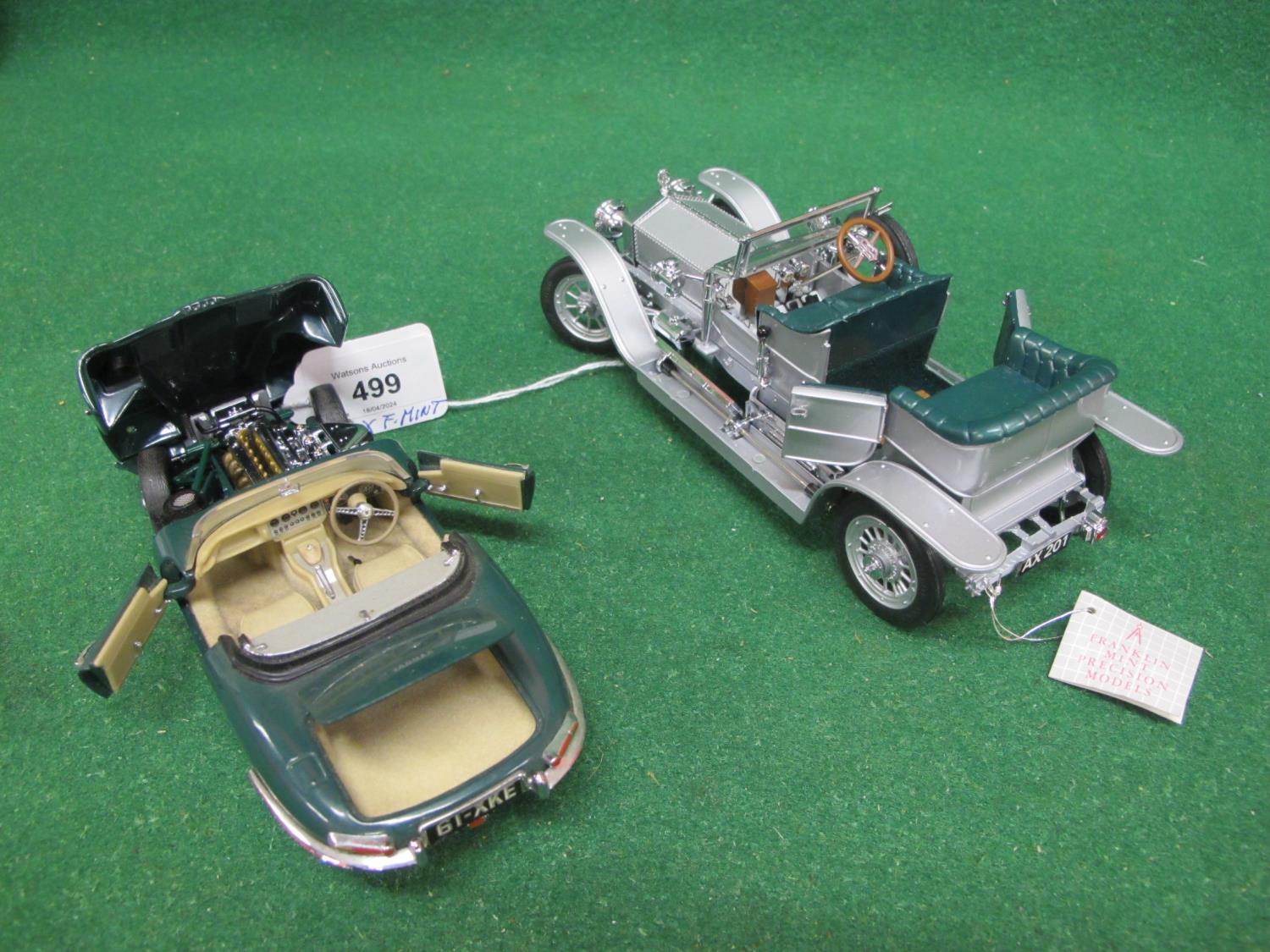 Two Franklin Mint metal and plastic models of a 1961 Jaguar E Type and a 1907 Rolls Royce Silver - Image 2 of 3