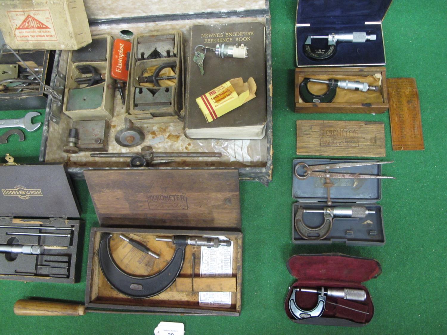 Box of engineers tools to include: six cased micrometers from Moore & Wright, Starret, Mitutoyo - Image 3 of 3