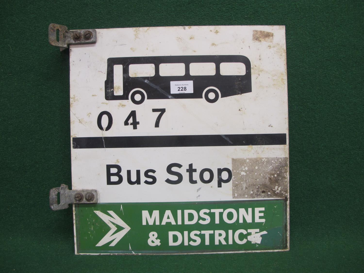 Double sided aluminium Bus Stop sign with Maidstone & District and Hastings & District stickers on