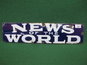 Small enamel advertising sign for News Of The World, white letters on a royal blue ground - 20" x 5"