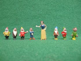 1930's Britains diecast hand painted Snow White and the Seven Dwarves figures - 1.5" x 2.25" tall