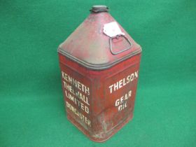 Thelson Gear Oil pyramid can with cap, handle and Kenneth Thelwall Limited Doncaster on two