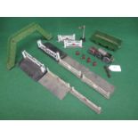 Four pairs of metal level crossing gates, footbridge, seven stop lamps, 5" tall signal, scratch