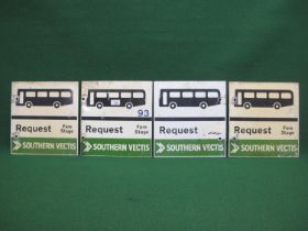 Four double sided aluminium Southern Vectis Fare Stage Request Bus Stop signs - 11.75" x 12.5"