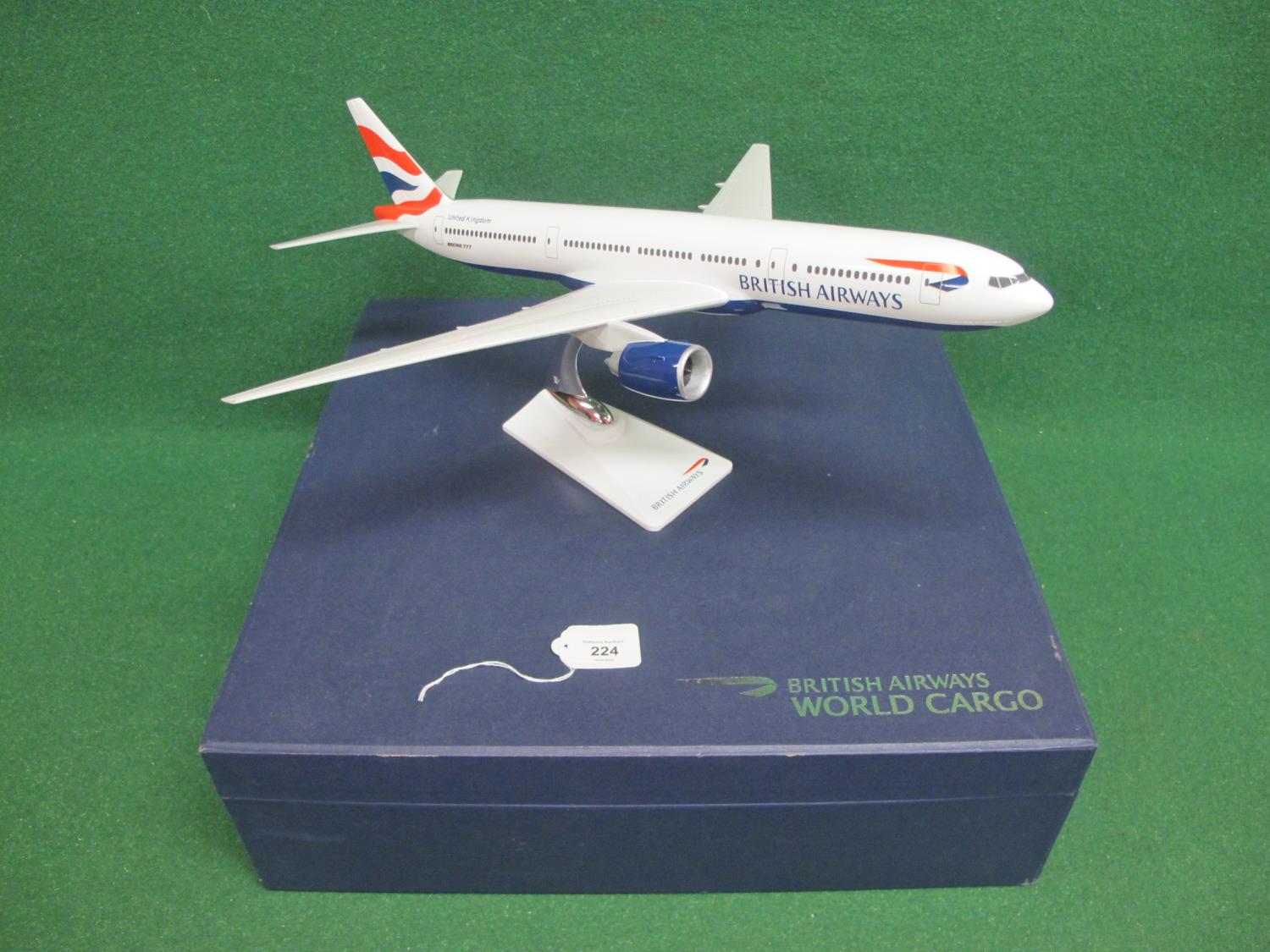 1990's large desktop model of a British Airways Boeing 777 with QC label on belly, in presentation - Image 2 of 5