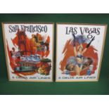 Set of six Delta Air Lines posters featuring colourful montages of Chicago, San Francisco, Las