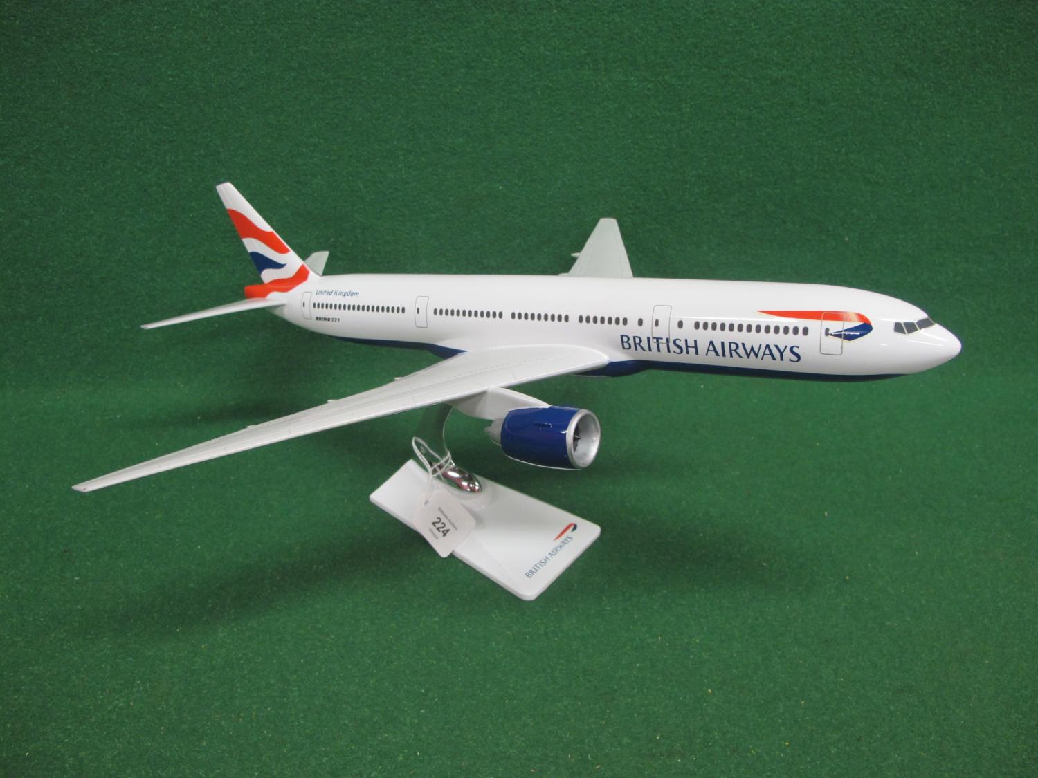 1990's large desktop model of a British Airways Boeing 777 with QC label on belly, in presentation - Image 5 of 5