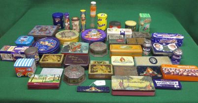 Approx forty three items to include: Cadbury's product tins, money box, tubes, novelty containers