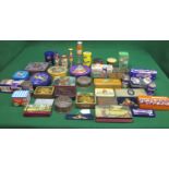 Approx forty three items to include: Cadbury's product tins, money box, tubes, novelty containers