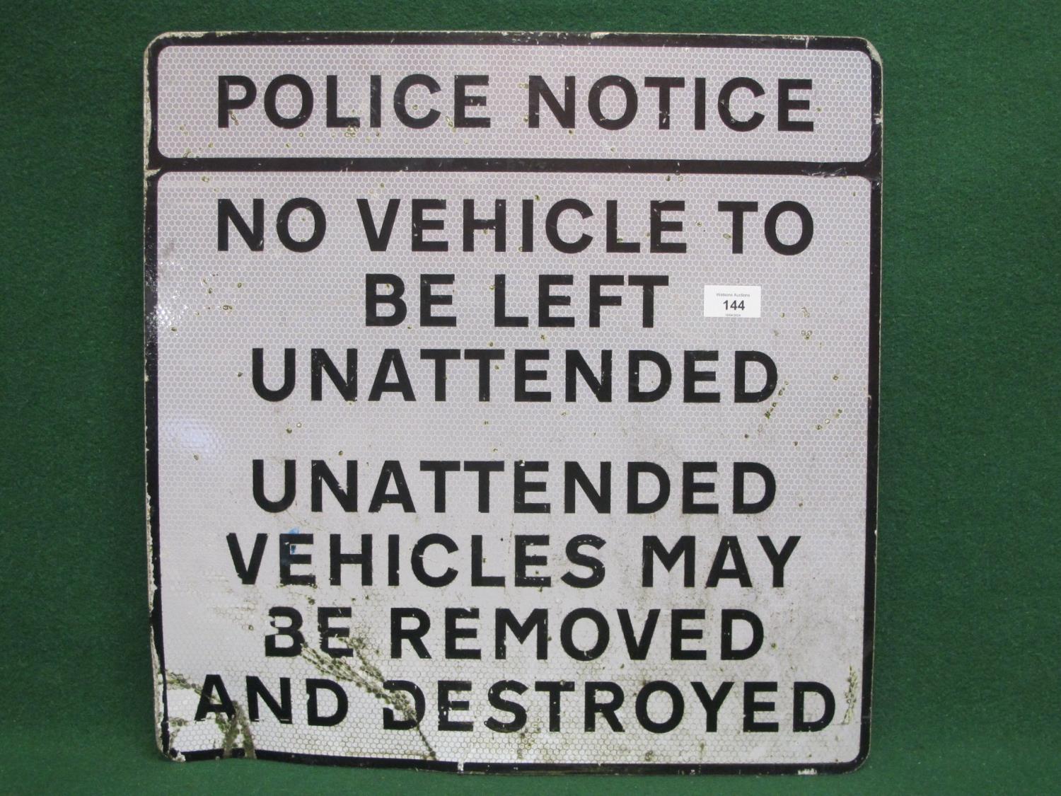 Modern reflective sign from the Westminster area of London stating Police Notice, No Vehicles To