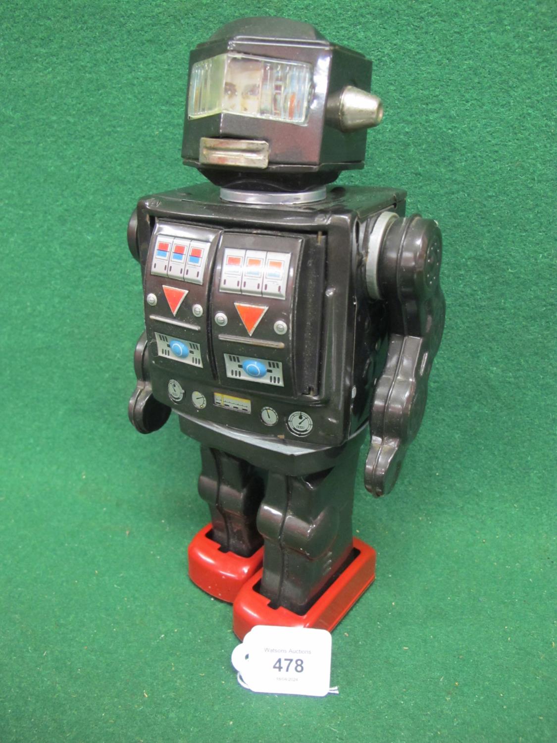 Circa 1960's Rotate-o-Matic Super Astronaut tinplate battery powered robot Made In Japan by SH - 11"