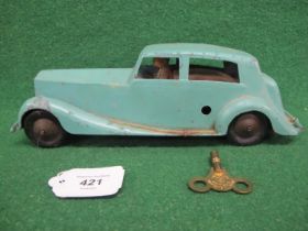 Rare Betal (England) diecast clockwork Rolls Royce with tinplate driver and base - 10" long (working