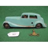 Rare Betal (England) diecast clockwork Rolls Royce with tinplate driver and base - 10" long (working