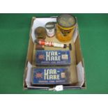 Box of tins to include: unopened one pint can of Redex Gold Cross 20W/50 Motor Oil - The Ultimate