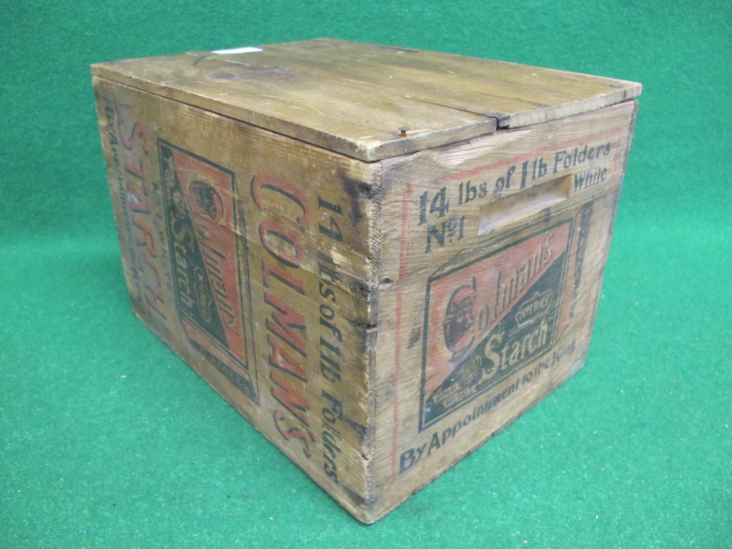 Theatrical non-opening, aged, wooden box printed on four sides for Colman's Starch 14lb of 1lb - Image 3 of 3