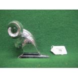 Chromed rams head mascot with two small threaded holes in base and marked CEM 338 - 3.75" tall, base