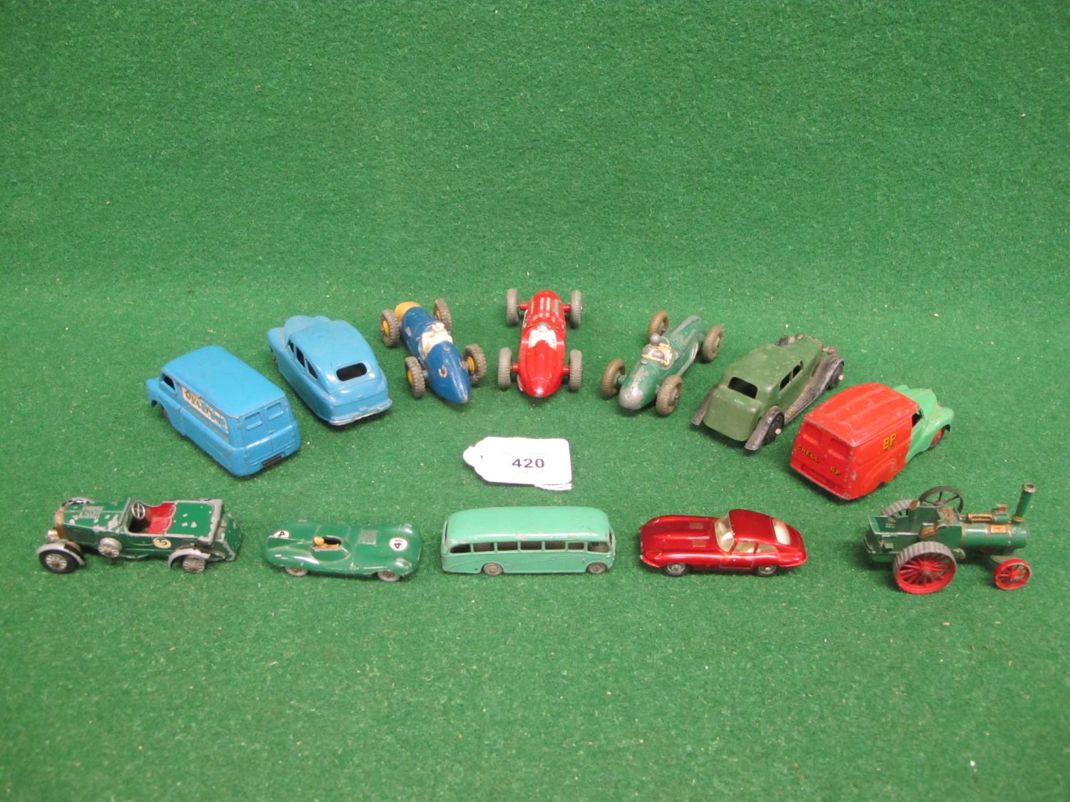 Twelve loose playworn Dinky and Lesney vehicles to include: 470 Shell-BP van, 481 Ovaltine van, - Image 3 of 3