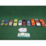 Ten loose 1950's-1970's diecast Dinky cars to comprise: 40D, 138, 142, 152, 167, 179, 189 (