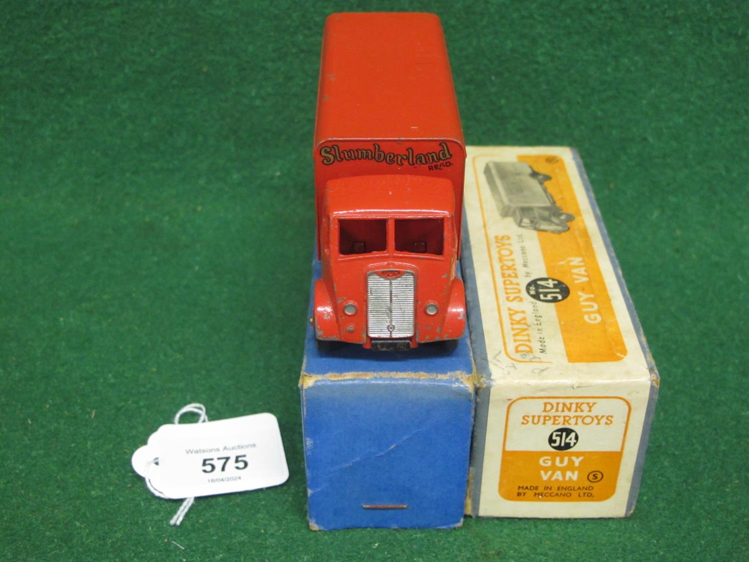 1950-1952 boxed Dinky 514 Guy 1st Type Cab in red Slumberland livery complete with both rear doors - Image 5 of 6